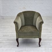 1960s, Danish armchair, green furniture velour, beech wood legs.