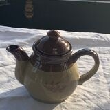 Two-tone stoneware teapot vintage floral pattern