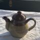 Two-tone stoneware teapot vintage floral pattern