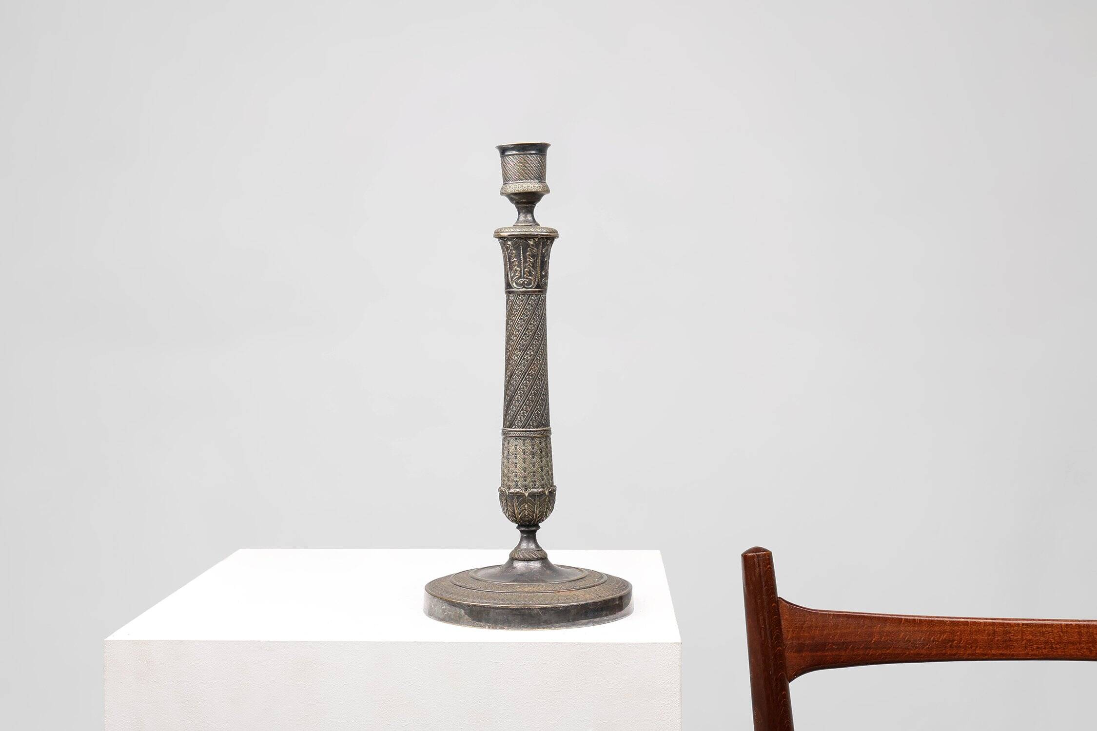 Large French Silvered Copper Candlestick, 1890s