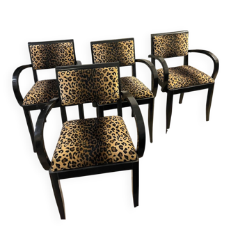 4 bridge chairs with leopard print