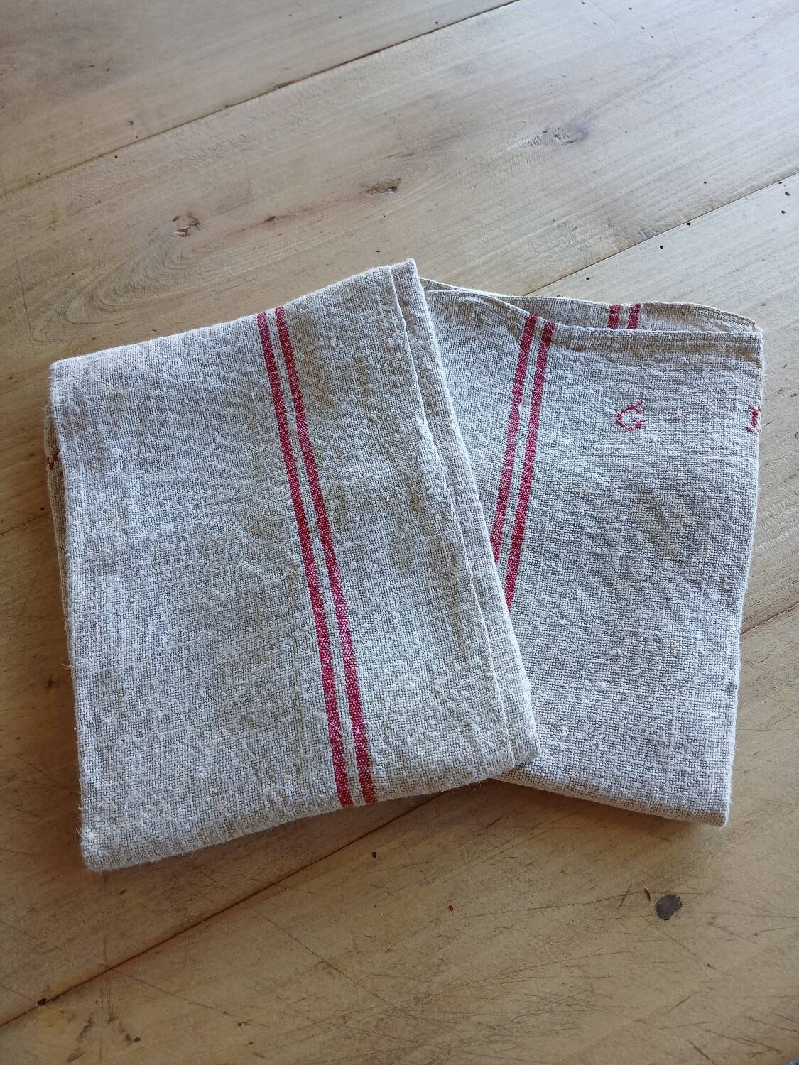 2 old embroidered tea towels