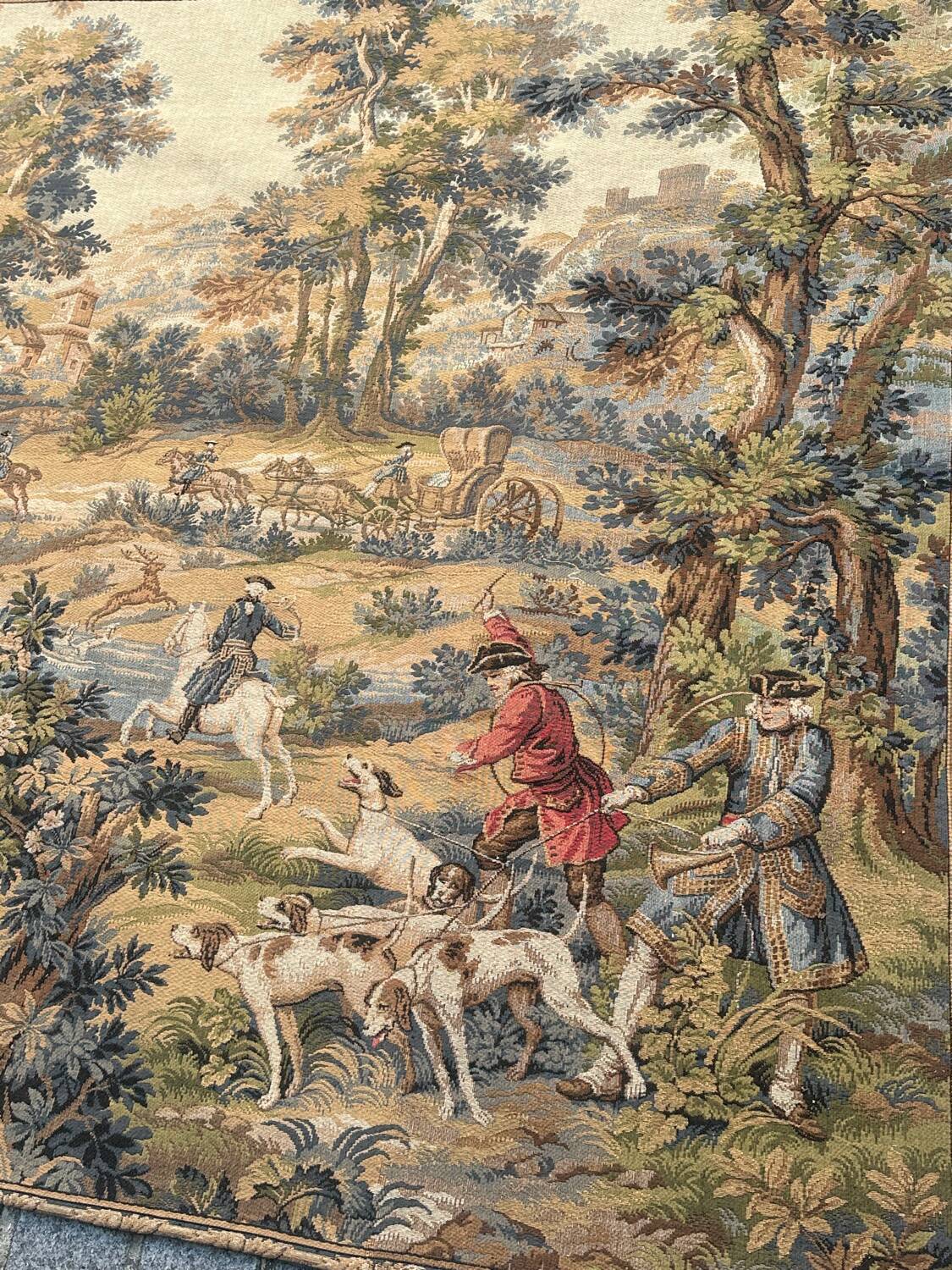 Vintage Aubusson jacquard tapestry "Hunting Scene"