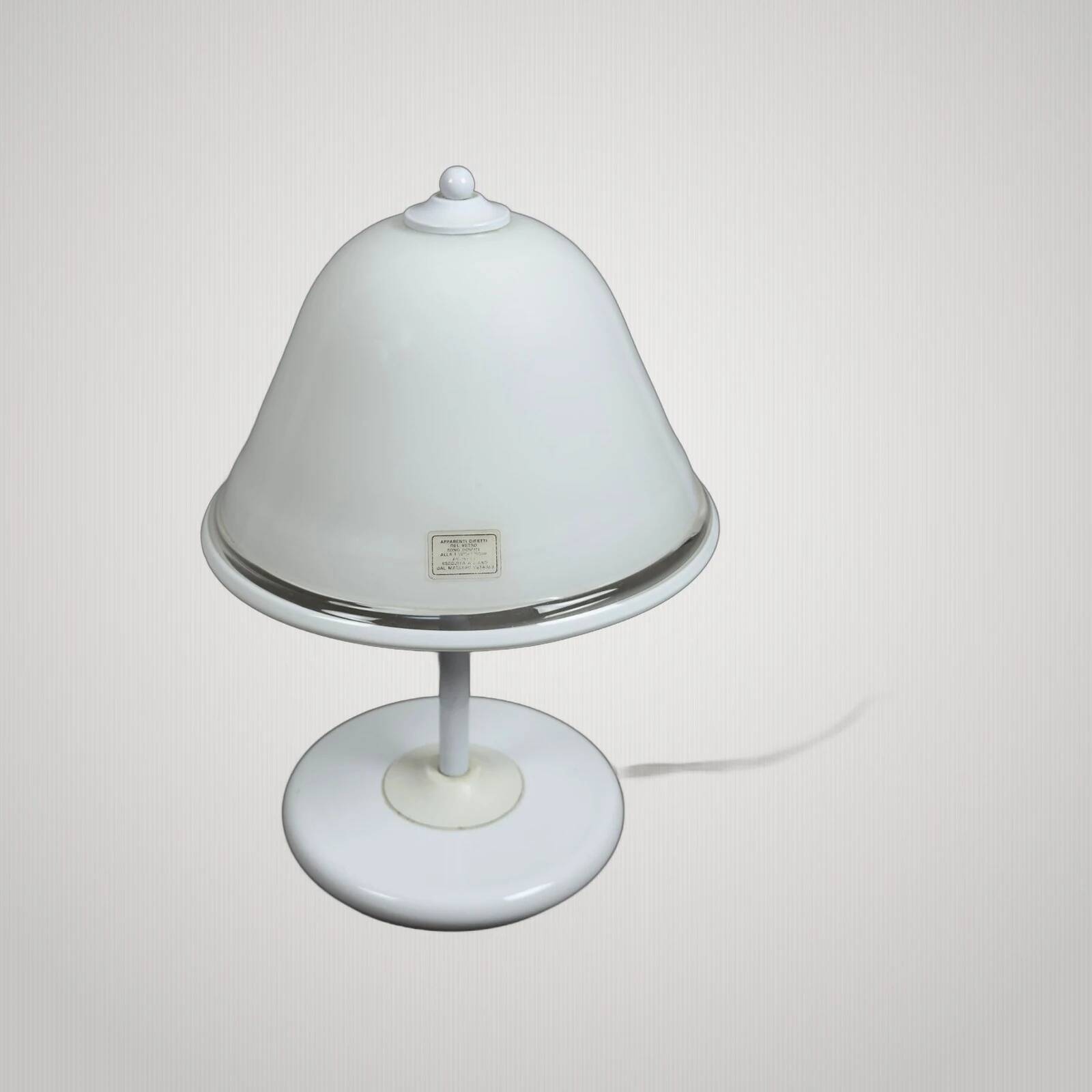 Lampe de table champignon en verre Murano et métal blanc, 1970