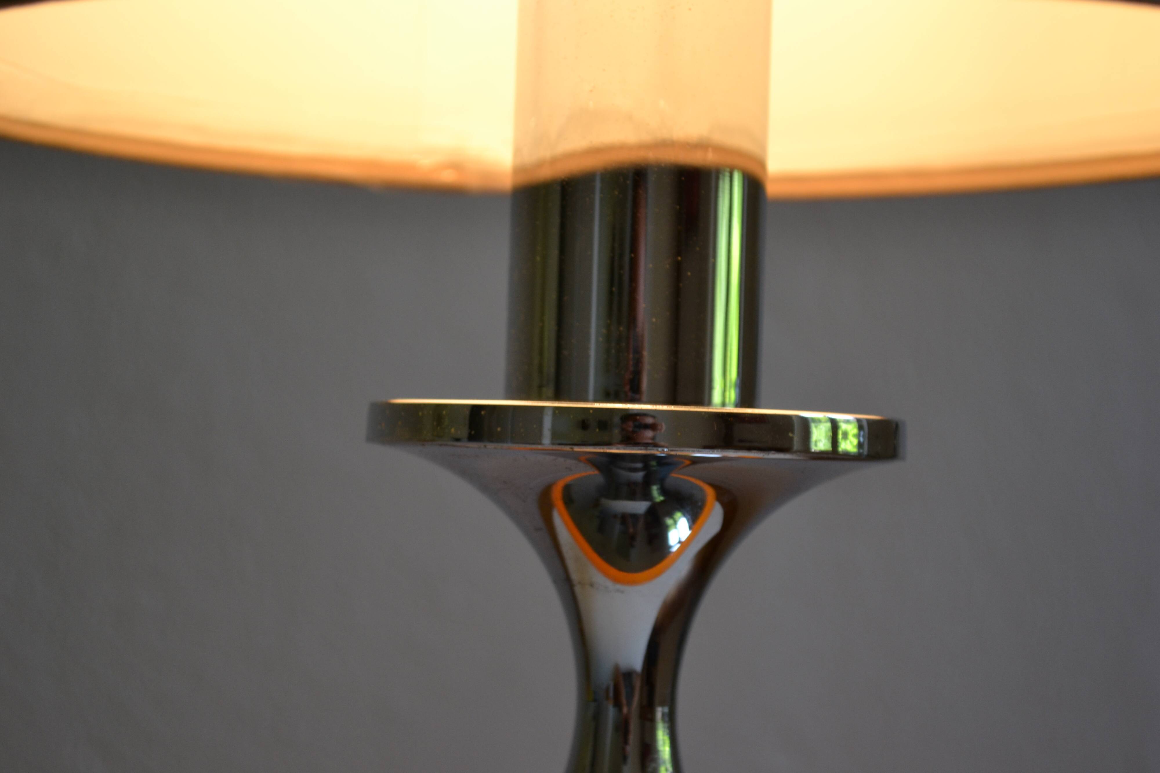Vintage lamp base yellow and chrome metal circa 1970