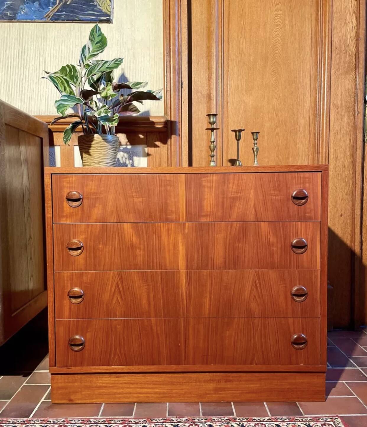 Vintage teak bookcase chest of drawers