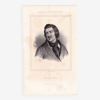 Lithographie XIXe 1842 Honoré de Balzac Littérature Écrivain