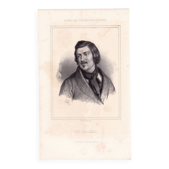 Lithographie XIXe 1842 Honoré de Balzac Littérature Écrivain