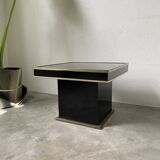 Table basse console appoint en laque noire et laiton