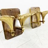 Paire d’appliques murales fleuries en bronze, années 1970
