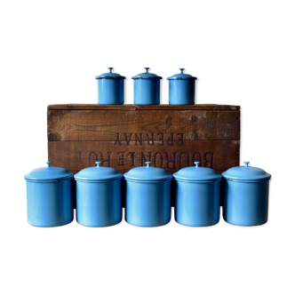 8 pots en tôle émaillée vintage Kockums - Made in Sweden