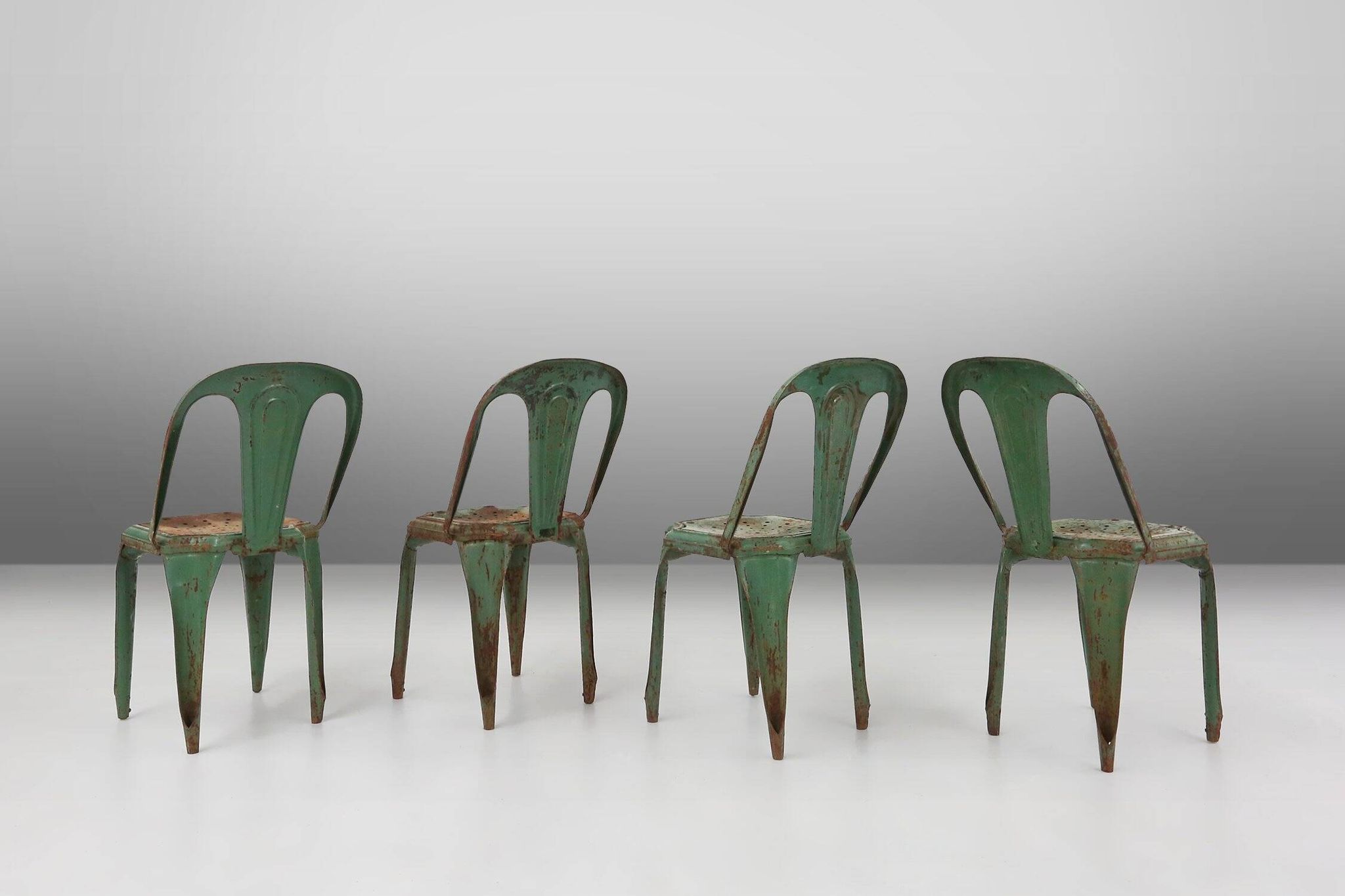 Set of 4 Vintage green Model A Chairs from Tolix, France, 1950s