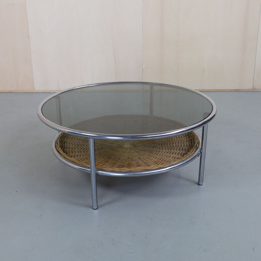 Vintage coffee table chrome & glass, 1970s
