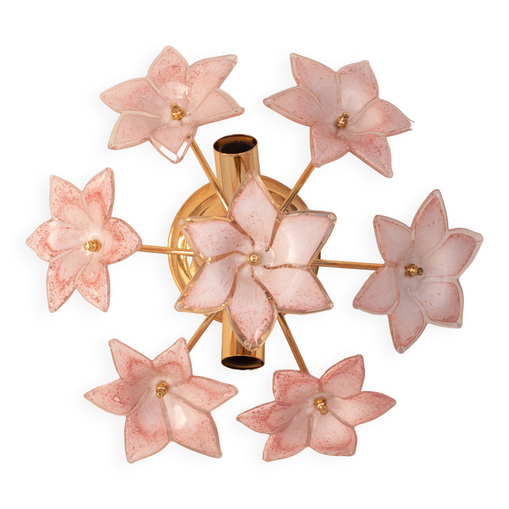 Lovely Murano Vintage Ceiling Light Pink Flowers, 1970s