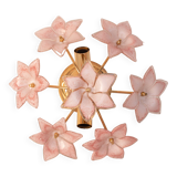 Lovely Murano Vintage Ceiling Light Pink Flowers, 1970s