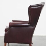 Bordeaux Red Cowhide Wingback Chair in English Style