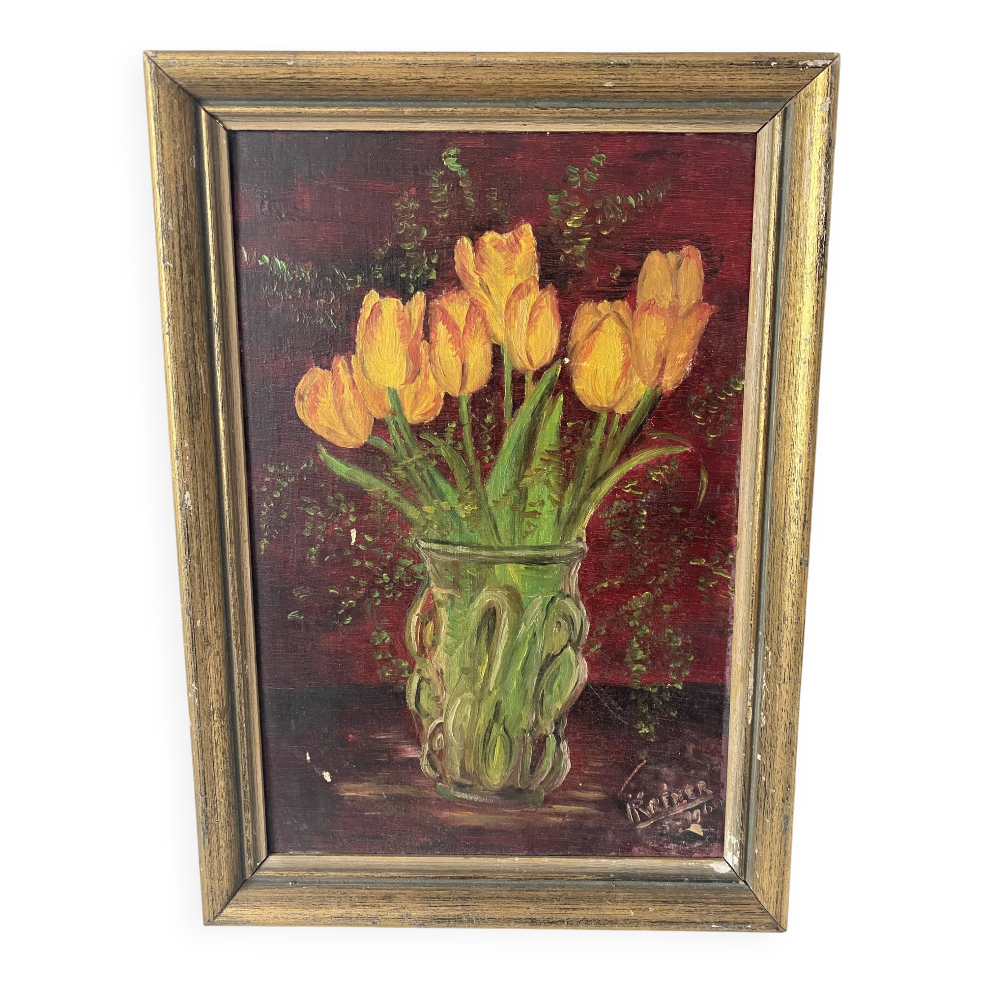 Painting yellow tulip flowers