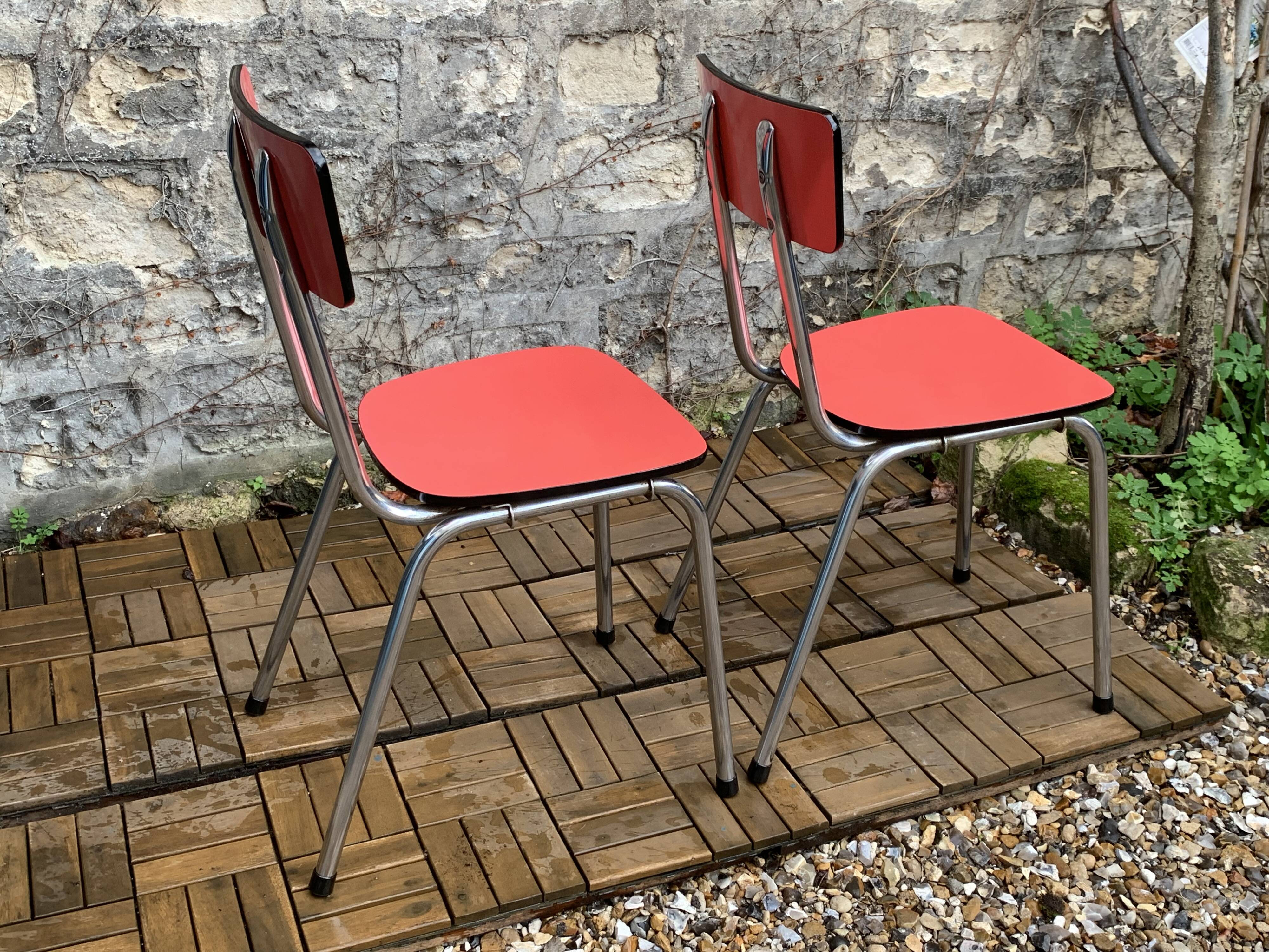 Pair of red Formica chairs Roc 1960