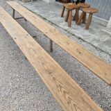 Pair of rustic oak and fir farmhouse benches 1900s - 3m85