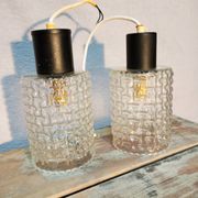 Pair of hanging lamps, glass and metal portable lamps