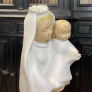 Virgin and child in quimper faience with ivory background by bel delecourt