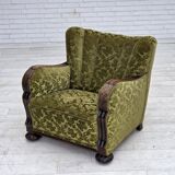 1950s, Danish relax chair, furniture velour, oak wood.