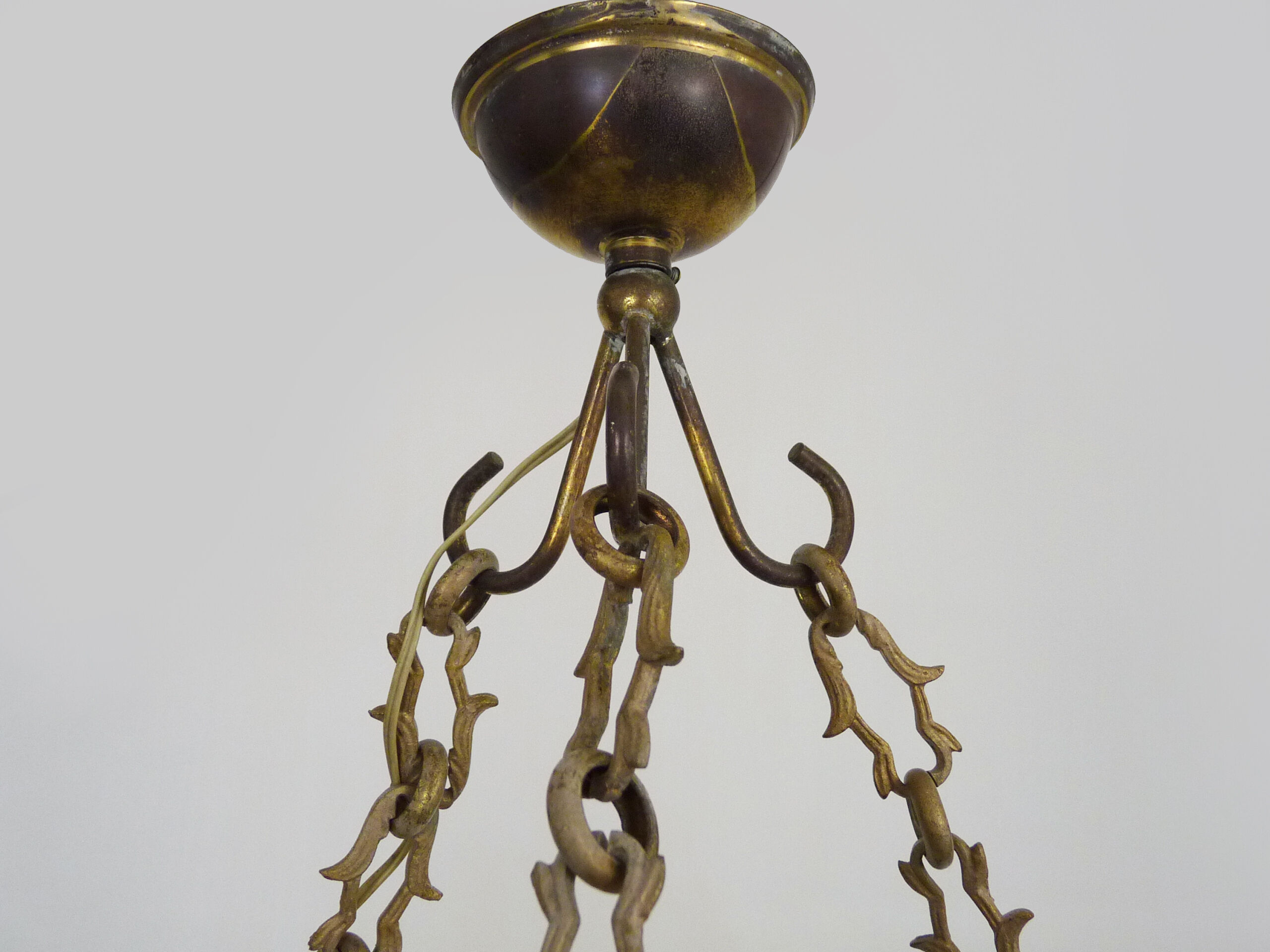 Old chandelier basket Napoleon III glass tassels, bronze structure. Chandelier tassels