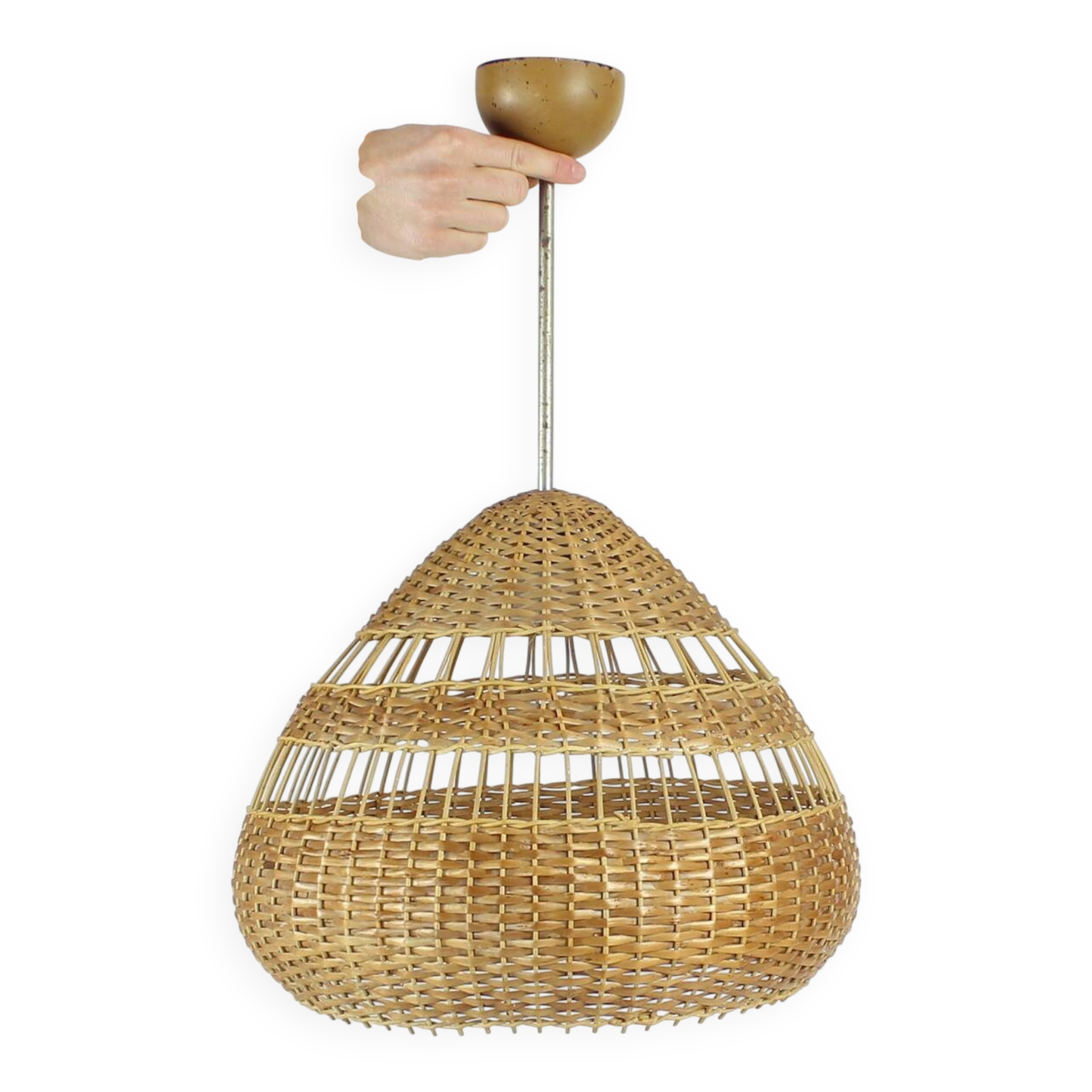 Vintage rattan ceiling light, Czechoslovakia 1960s
