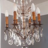 Lustre XIX ème six lumières en bronze et pampilles