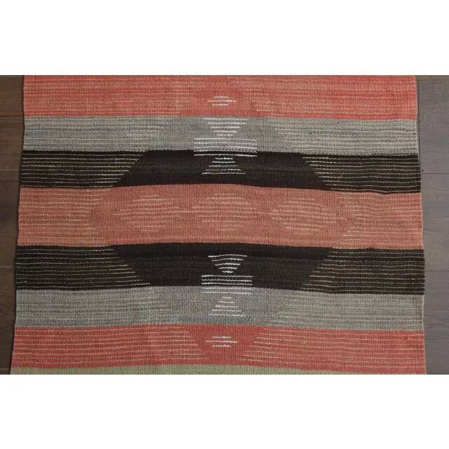 1970s Vintage Turkish Handmade Wool Cotton Orange Kilim Rug 78x254
