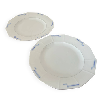 Set of 2 Art Deco porcelain dessert plates