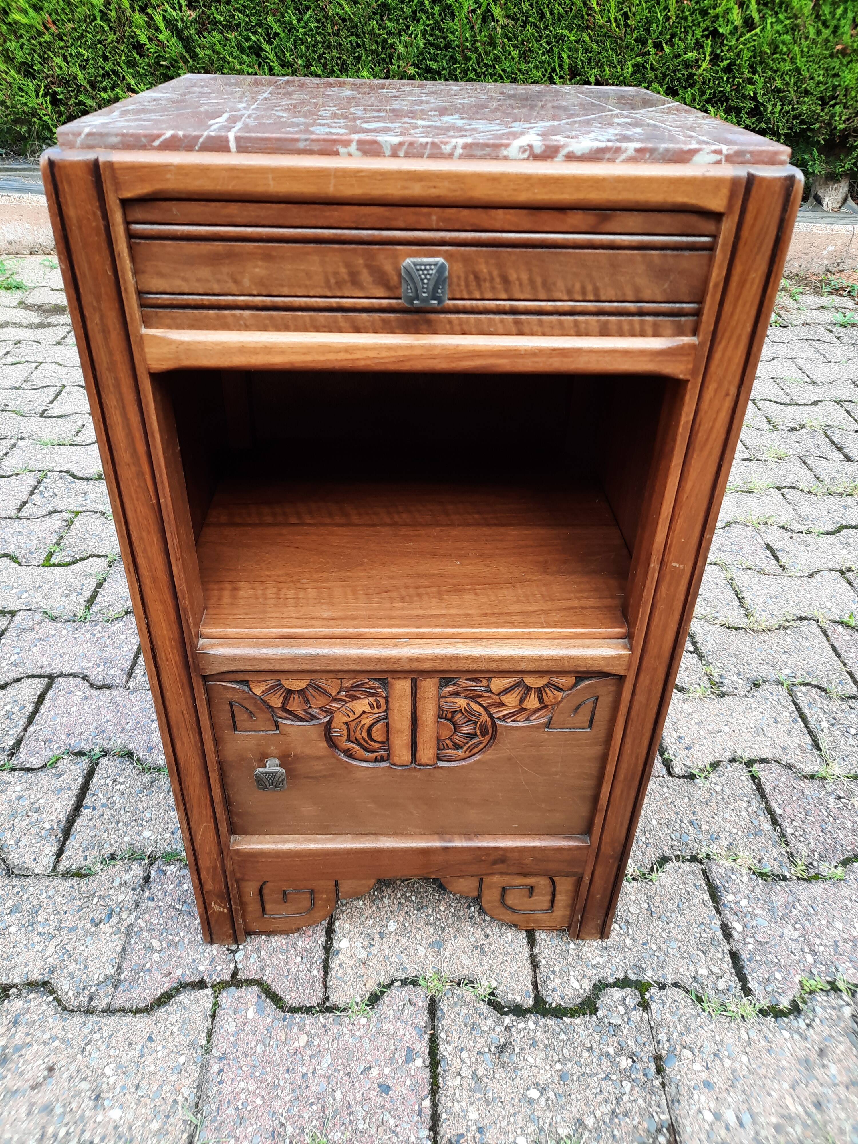 Bedside table art deco chene and pink marble