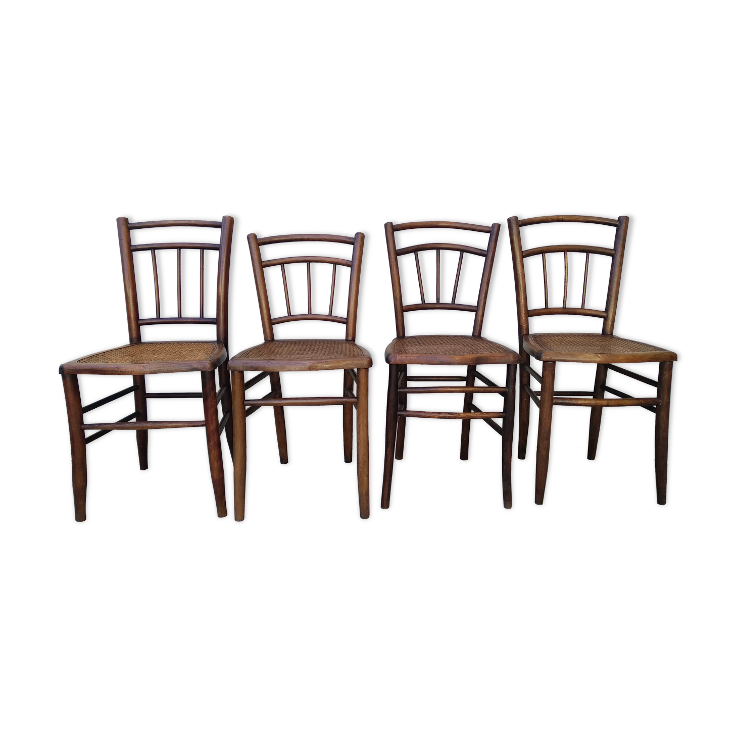Lot de 4 chaises bistrot anciennes assises cannées
