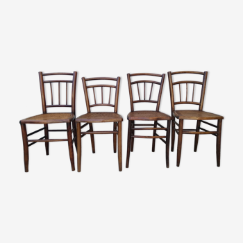 Set of 4 antique bistro chairs canned seats