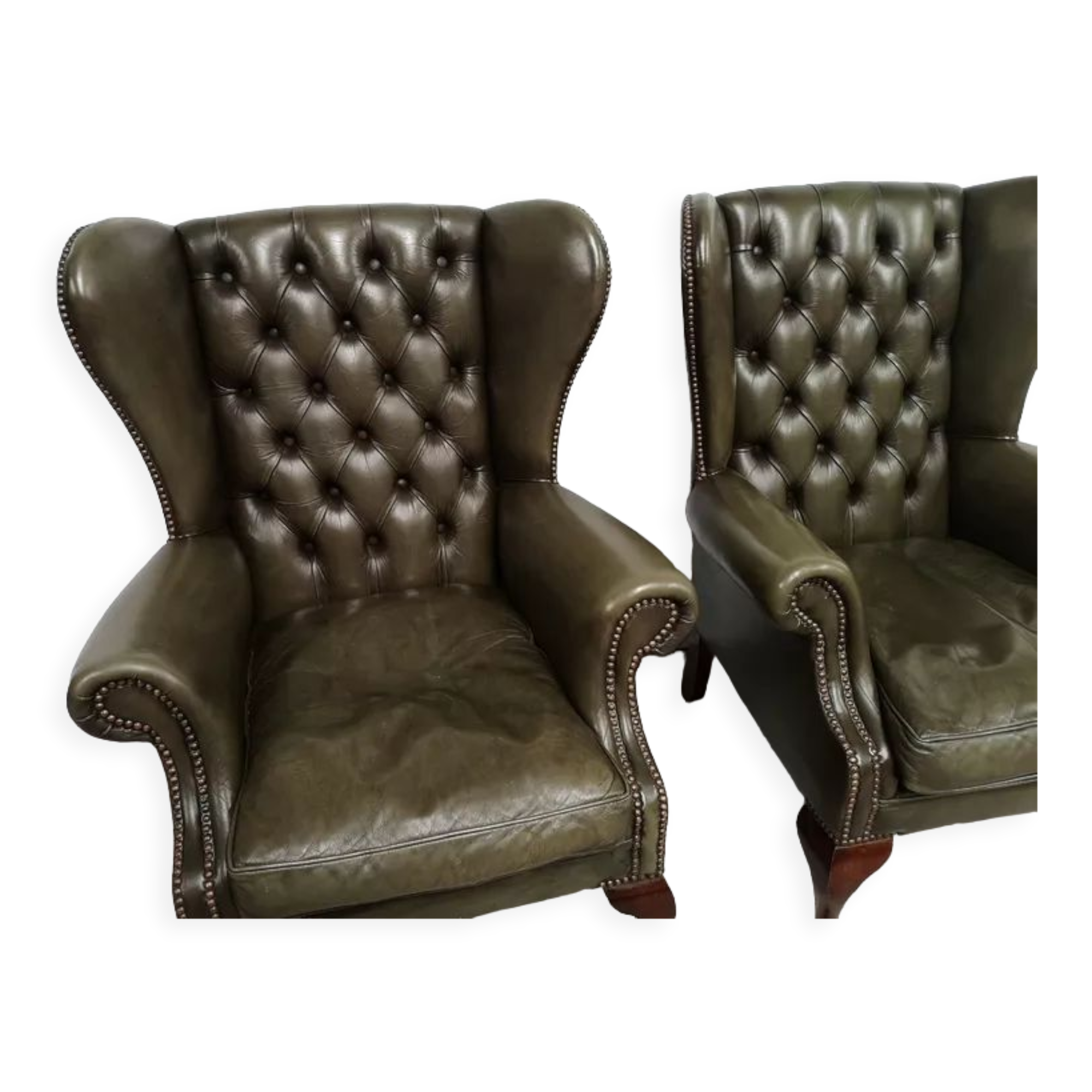 Bergères armchairs chesterfield green leather