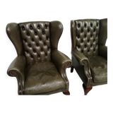 Bergères armchairs chesterfield green leather