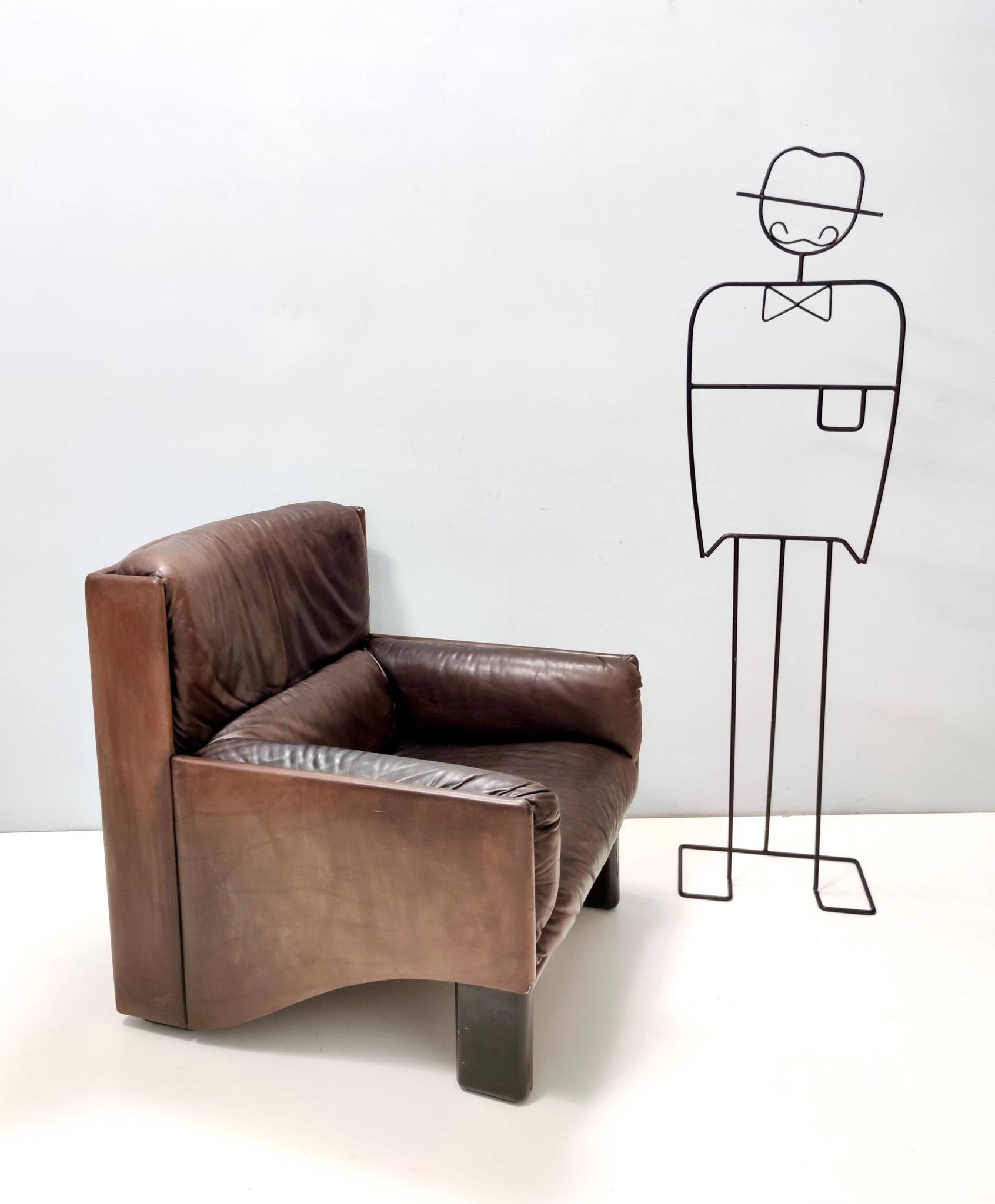Comfortable Postmodern Brown Leather Armchair, Italy