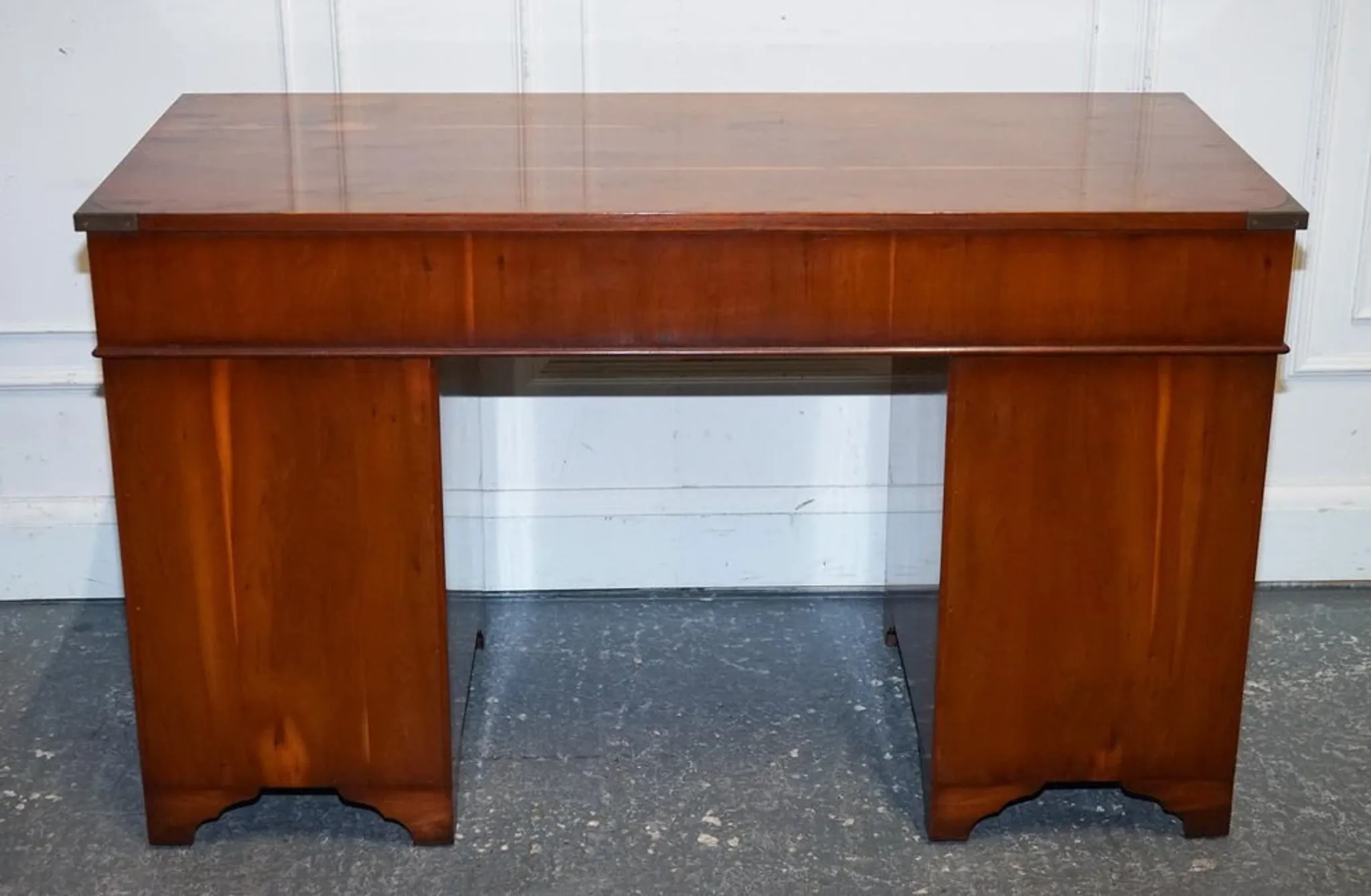Vintage Military Campaign Twin Desk in Yew Wood