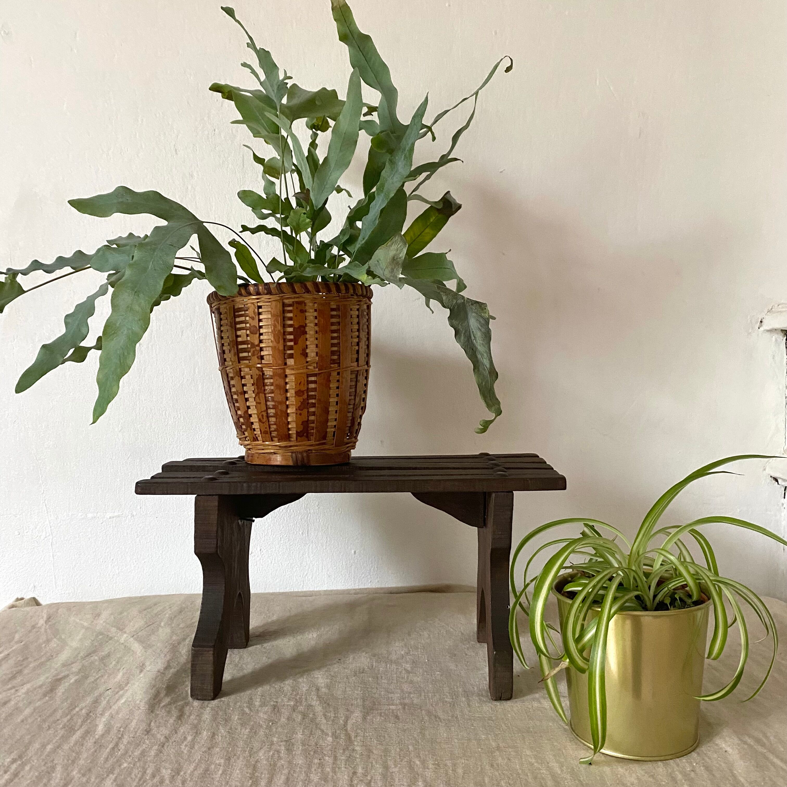 Wooden stool plant holder