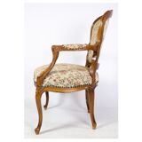 Pair of Neo-Rococo Armchairs with Decorated Fabric in Light Wood