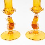 Pair of Hand Blown Salviati Venetian Dolphin Figural Candleholders
