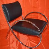 Vintage armchair in imitation leather and chrome steel tube