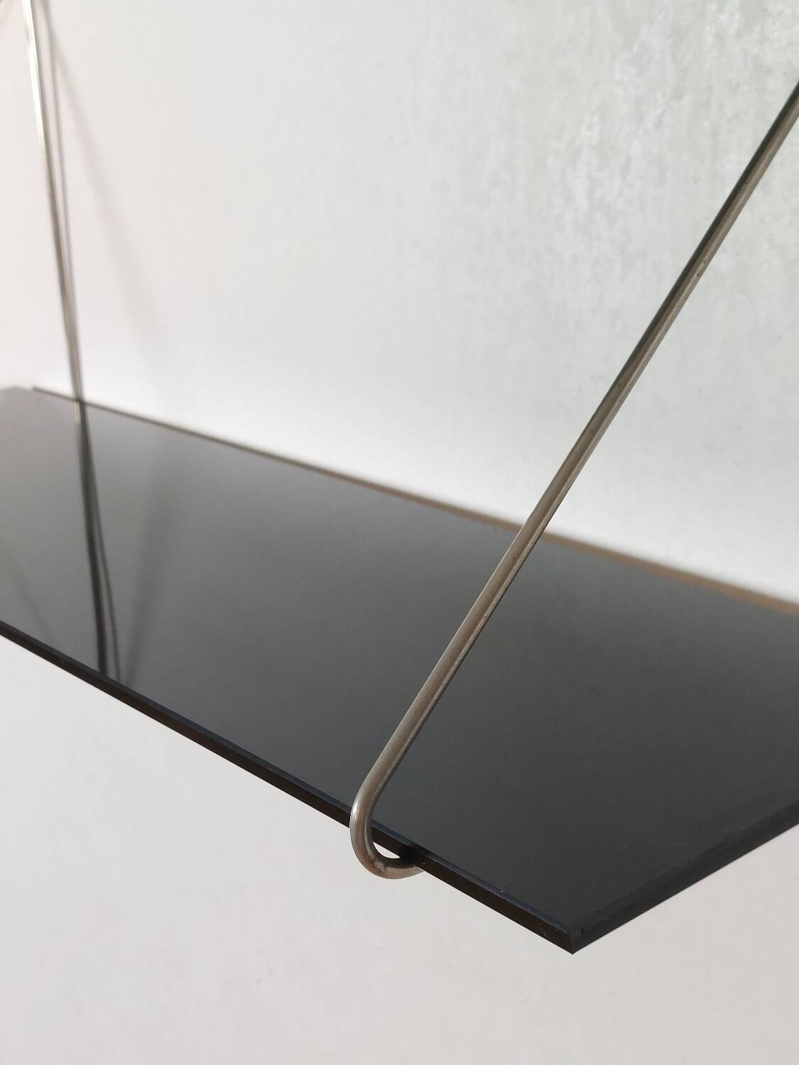 Vintage mid century loop shelf black glass metal