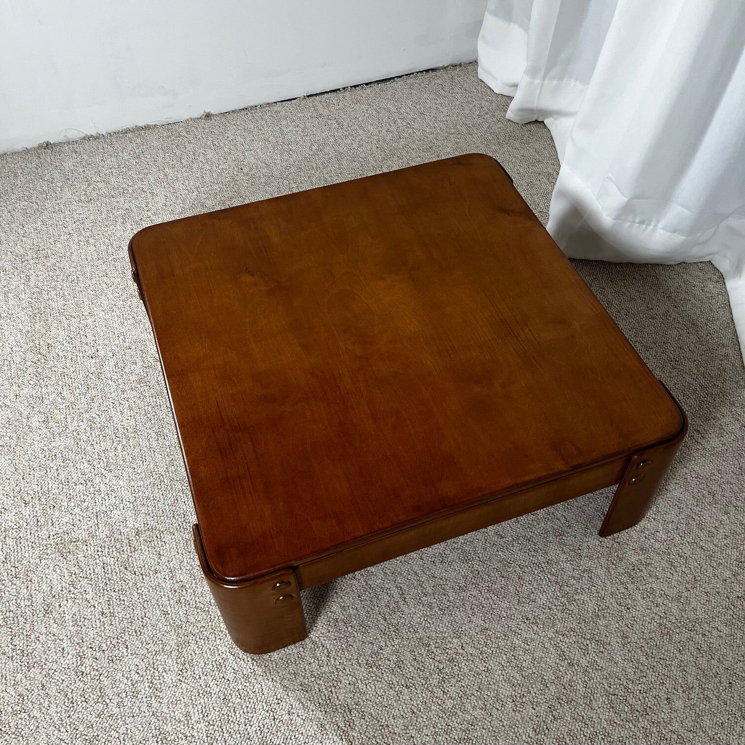 Square modernist coffee table in stained beech veneer, 1970s/80s.