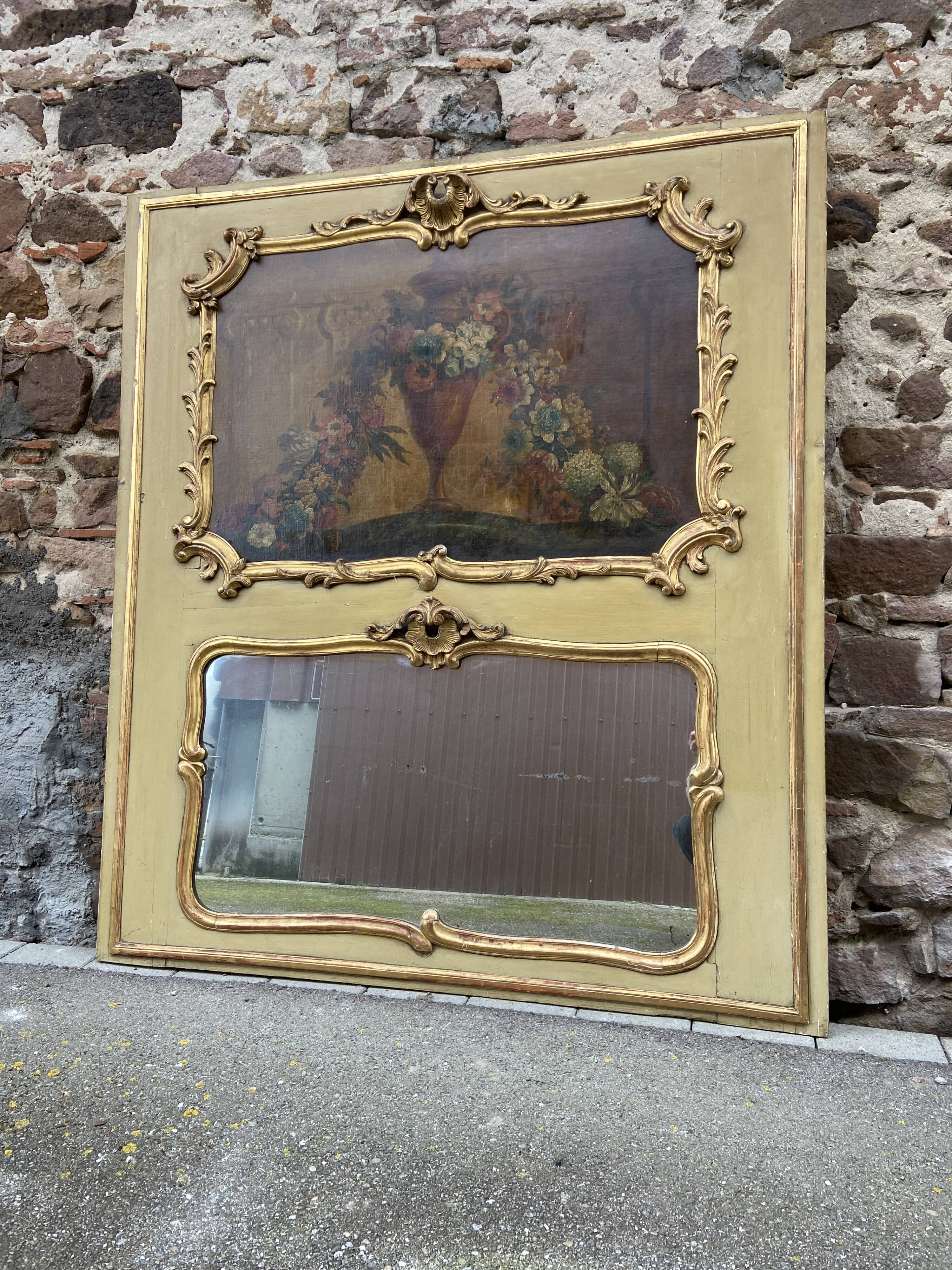 Trumeau & early 19th century painting in gilded wood.