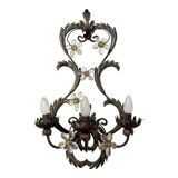 Contemporary brunito and rush florentine wrought iron wall lamp with floreal crystals
