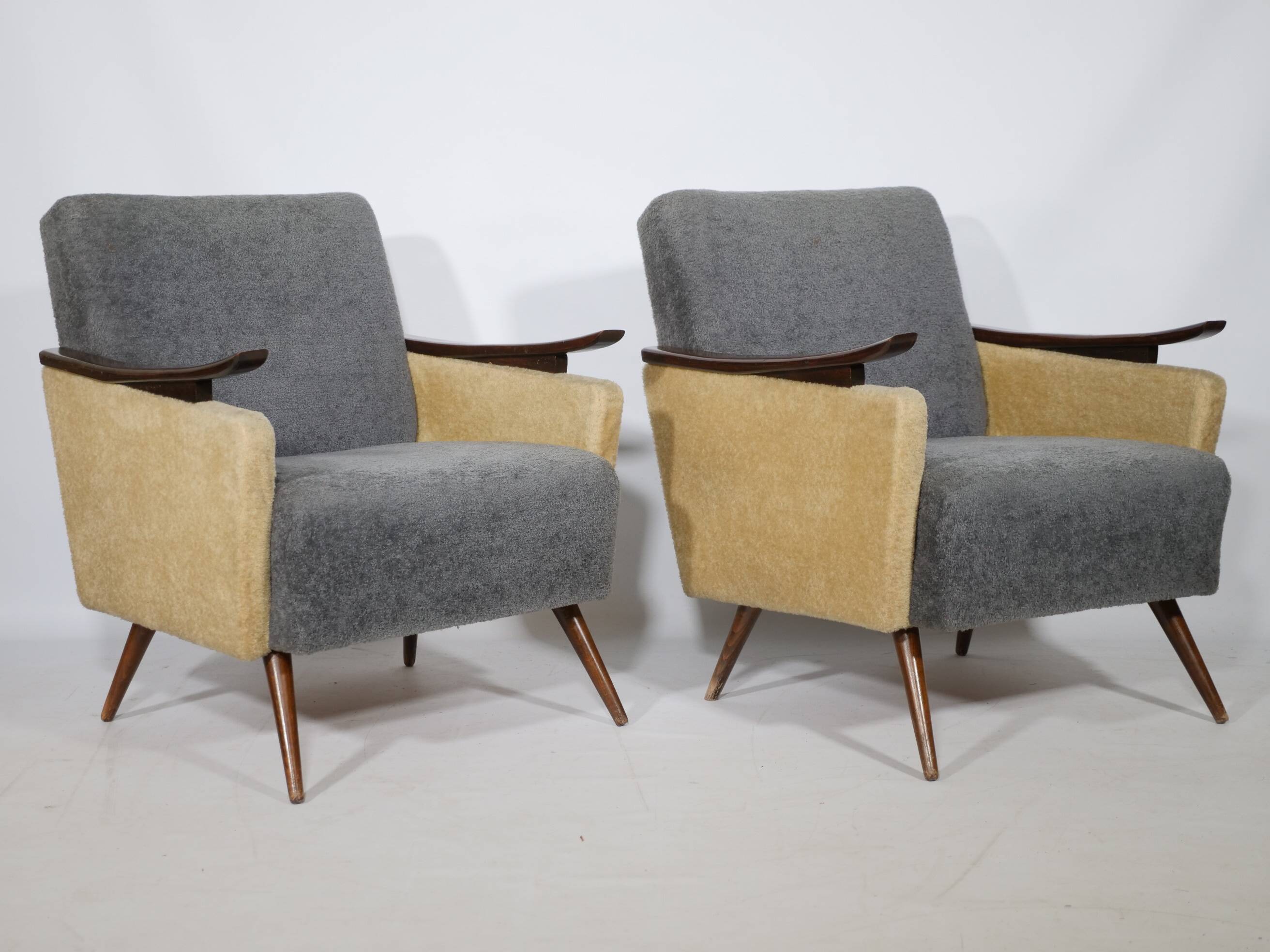 1950s-1960s French armchair set, vintage lounge chairs