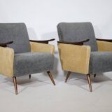 1950s-1960s French armchair set, vintage lounge chairs