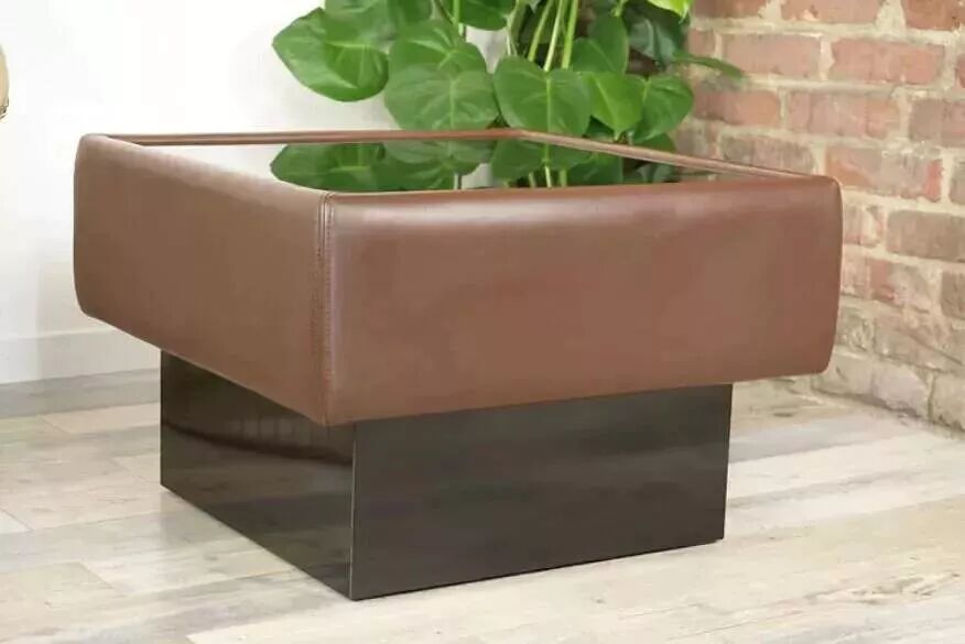 Black leather and glass coffee table