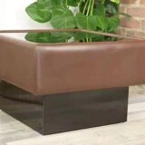 Black leather and glass coffee table